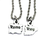 Reina and Rey gift set necklaces in the shape of Puerto Rico