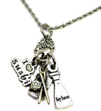 I love sushi charm holder necklace 20" chain sushi necklace sushi lover