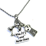 Wine PJs and murder shows Charm Holder Necklace 20" Chain Necklace