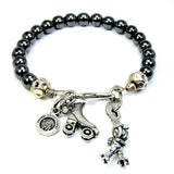 Roller derby gnome roller skating Hematite Glass Bracelet