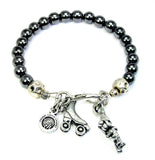 Roller derby gnome roller skating Hematite Glass Bracelet