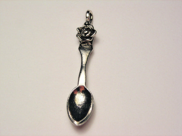 Teaspoon With Rose Bud Genuine American Pewter Charm