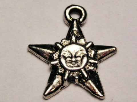 Star With Sun Face Genuine American Pewter Charm