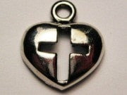 Heart With Cross Cut Out Genuine American Pewter Charm