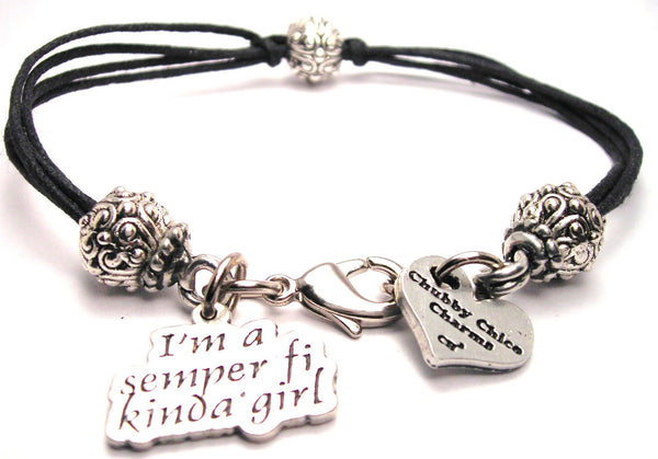 I'm A Semper Fi Girl Beaded Black Cord Bracelet