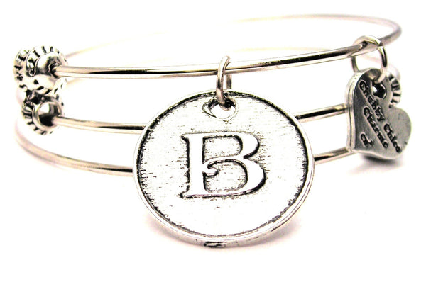 Initial B Circle Triple Style Expandable Bangle Bracelet