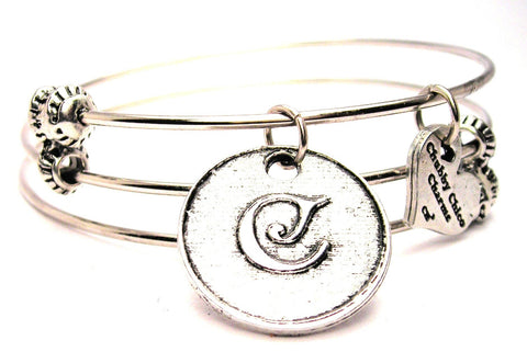 Initial C Circle Triple Style Expandable Bangle Bracelet