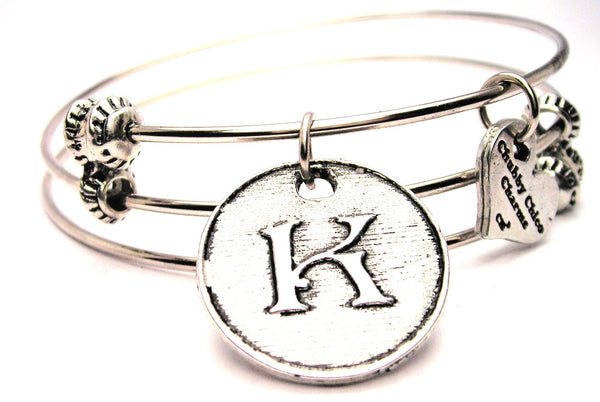 Initial K Circle Triple Style Expandable Bangle Bracelet