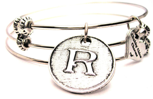 Initial R Circle Triple Style Expandable Bangle Bracelet