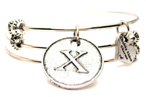 Initial X Circle Triple Style Expandable Bangle Bracelet