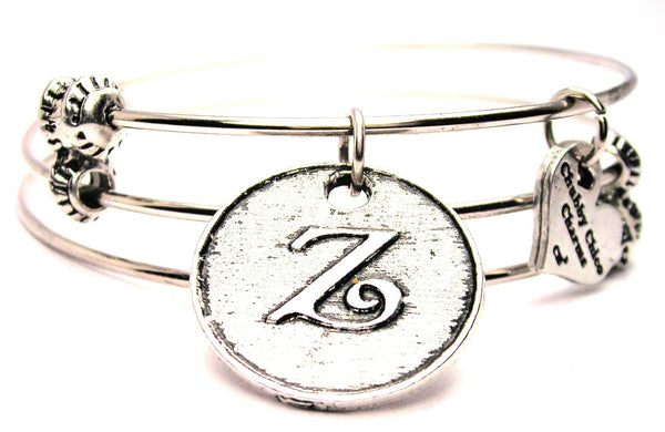 Initial Z Circle Triple Style Expandable Bangle Bracelet