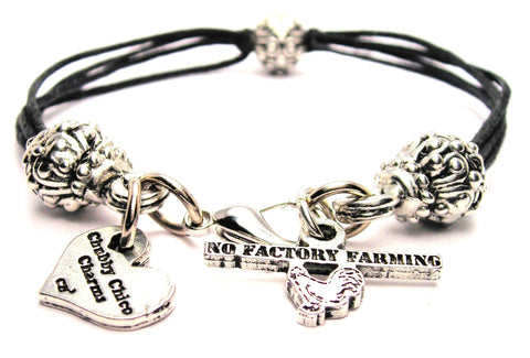 No Factory Farming Beaded Black Cord Bracelet