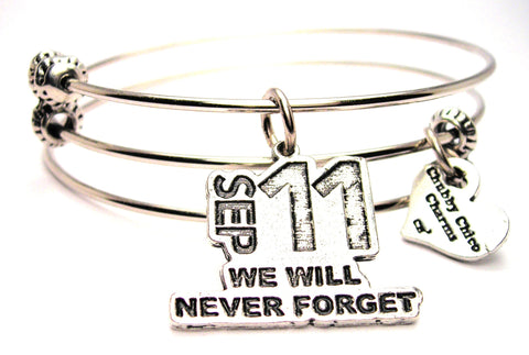 Sept 11 We Will Never Forget Triple Style Expandable Bangle Bracelet