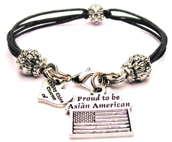 Proud To Be Asian American Beaded Black Cord Bracelet