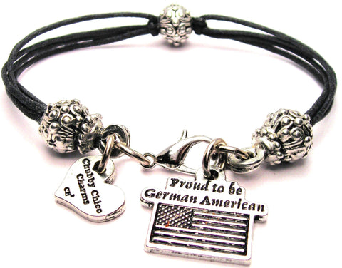 Proud To Be German American Beaded Black Cord Bracelet