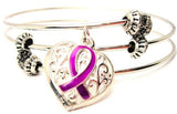 Lace Heart Awareness Ribbon Hand Painted Triple Style Expandable Bangle Bracelet