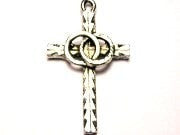 Cross With Wedding Rings Genuine American Pewter Charm