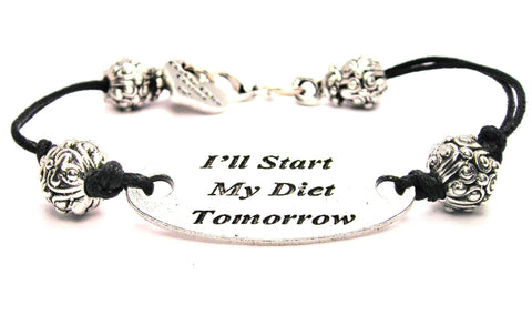 I'll Start My Diet Tomorrow Black Cord Connector Bracelet