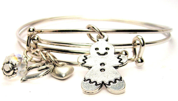 Gingerbread Boy Cookie Expandable Bangle Bracelet Set