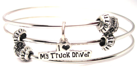 I Love My Truck Drivers Triple Style Expandable Bangle Bracelet