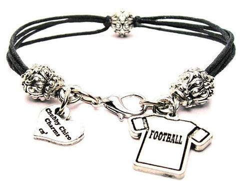 Football Jersey Beaded Black Cord Bracelet