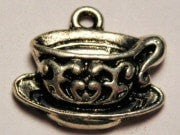 Fancy Tea Cup Genuine American Pewter Charm