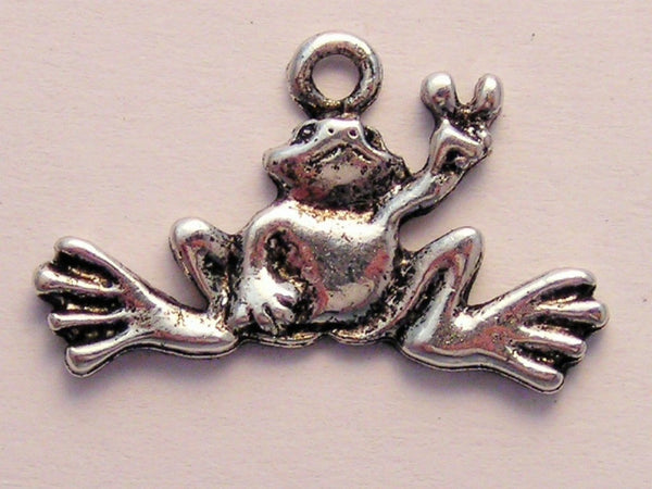 Frog Giving The Peace Sign Genuine American Pewter Charm