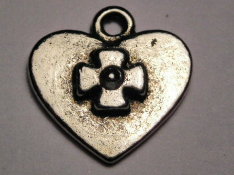 Heart With Motorcycle Cross Genuine American Pewter Charm