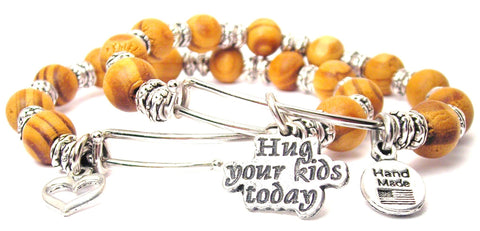 Hug Your Kids Today Natural Wood Double Bangle Set