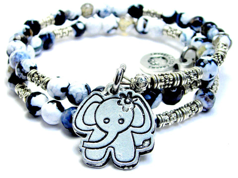 Baby Girl Elephant With Flower Agate Stone Microcrystalline Quartz Wrap Bracelet