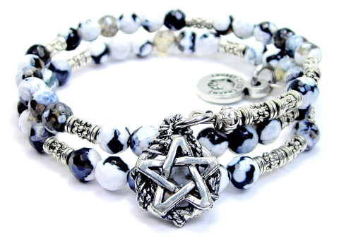 Gothic Pentacle Agate Stone Microcrystalline Quartz Wrap Bracelet