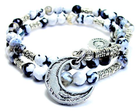 Crescent Moon With Detail Agate Stone Microcrystalline Quartz Wrap Bracelet