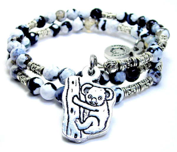 Koala On Tree Agate Stone Microcrystalline Quartz Wrap Bracelet