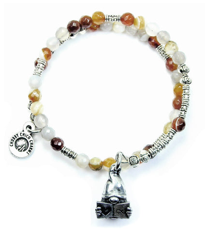 Book Lover Gnome Agate Stone Microcrystalline Quartz Wrap Bracelet