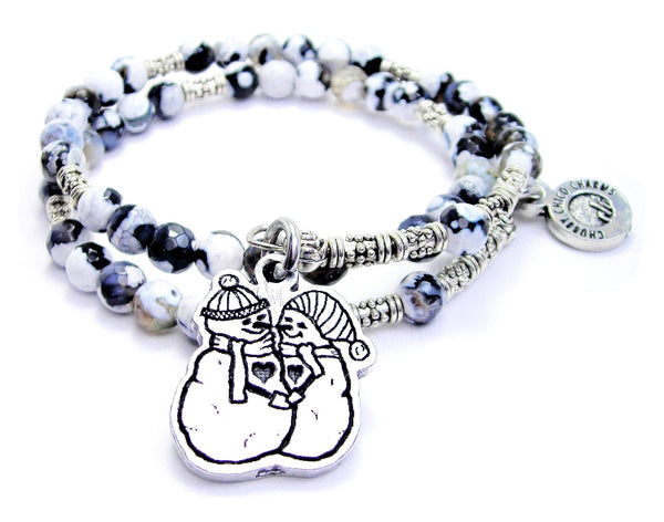 Snow People In Love Agate Stone Microcrystalline Quartz Wrap Bracelet