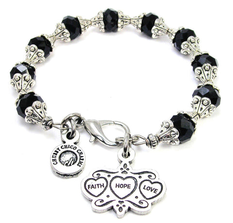 Faith Hope Love Triple Hearts Capped Crystal Bracelet