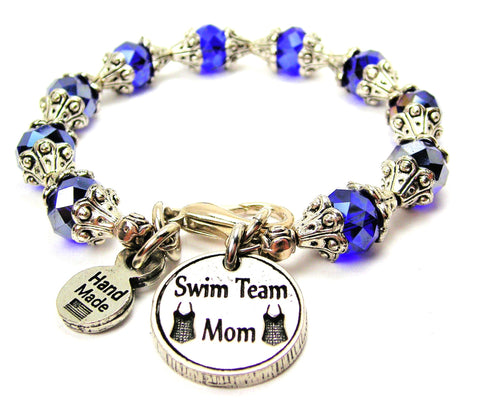 Swim Team Mom Capped Crystal Bracelet