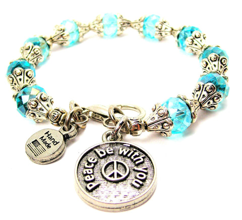 Peace Be With You Capped Crystal Bracelet