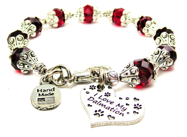 I Love My Dalmatian Capped Crystal Bracelet