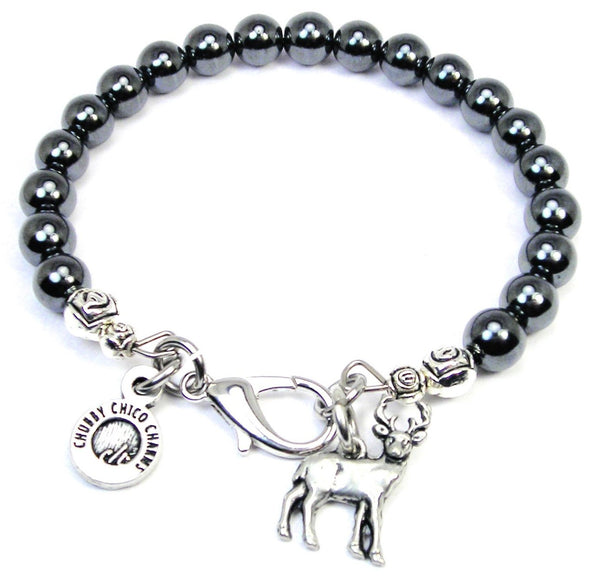 Adorable Deer Buck Hematite Glass Bracelet