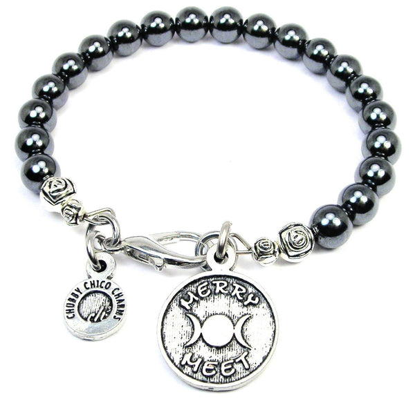 Merry Meet Triple Moon Circle Hematite Glass Bracelet