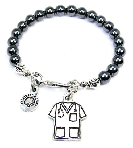 Scrub Top With Stethoscope Hematite Glass Bracelet