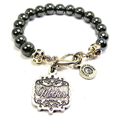 Mother Victorian Scroll Hematite Glass Bracelet