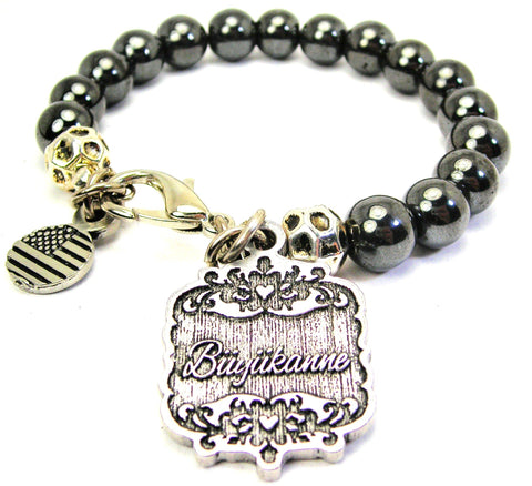 Buyukanne Victorian Scroll Hematite Glass Bracelet