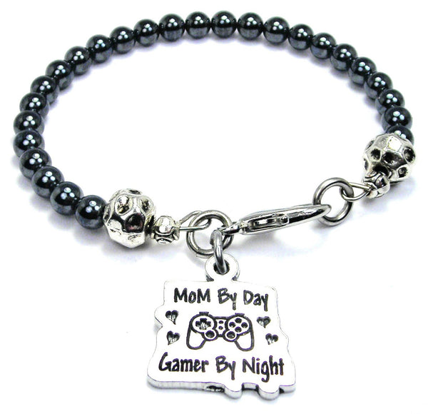 Mom By Day Gamer By Night Hematite Glass Bracelet