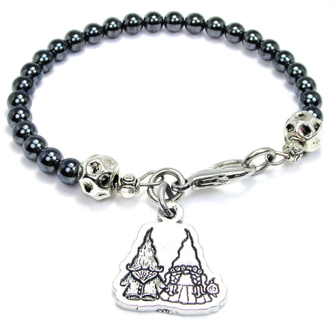 Gnomes In Love Hematite Glass Bracelet