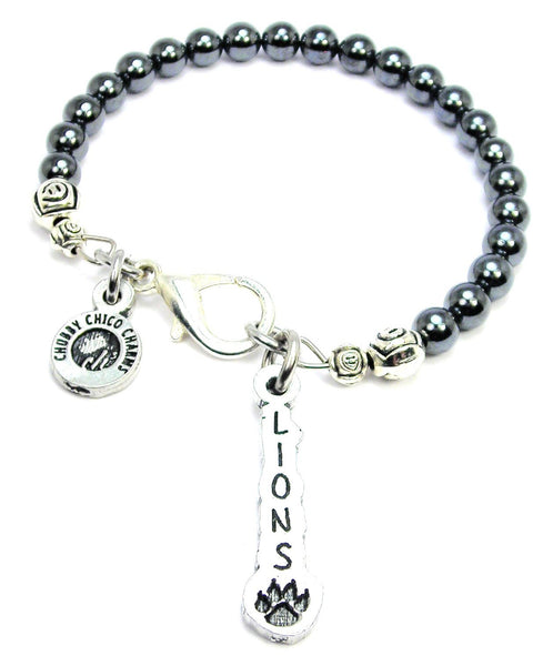 Lions Long Tab Hematite Glass Bracelet