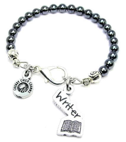 Writer Hand Hematite Glass Bracelet