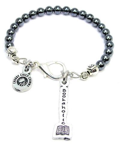 Bookaholic Long Tab Hematite Glass Bracelet