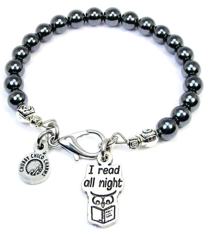 I Read All Night Hematite Glass Bracelet